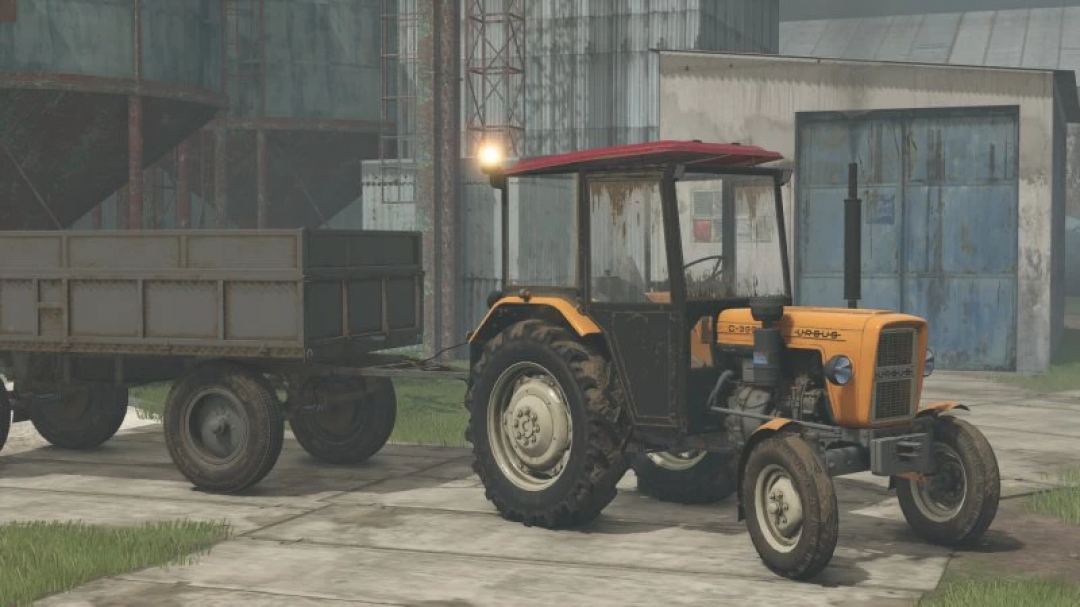 FS25 Ursus C330/M edit v1.0.0.0 mod showing a vintage tractor with a trailer in Farming Simulator 25.