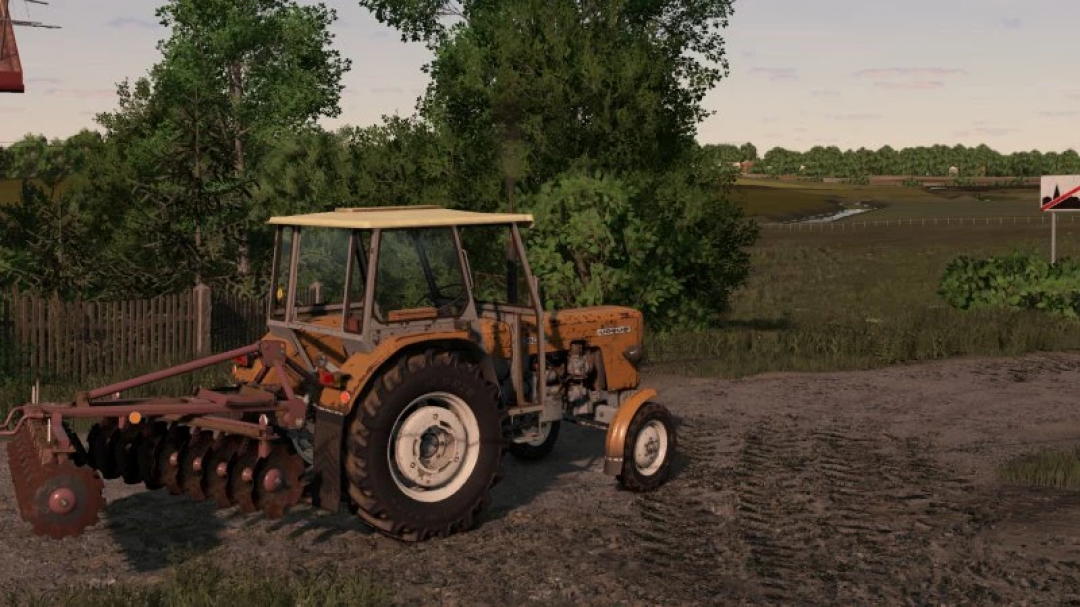 FS25 Ursus c360 3p mod showcasing a vintage tractor in a rural setting, part of Farming Simulator 25 mods.