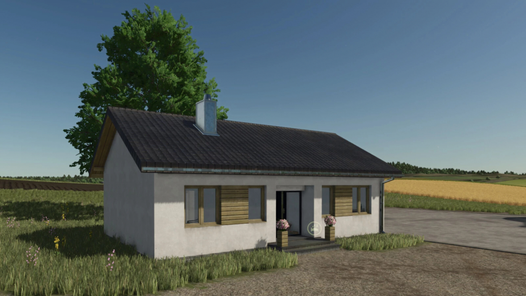 House from the 70s mod in FS25 with classic architecture and rural surroundings.