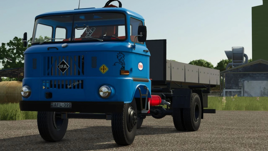 Blue IFA W50 truck mod for Farming Simulator 25, parked on gravel road.