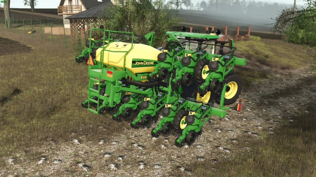 FS25 mod John Deere 1725C Seeder showcased in a rural field in Farming Simulator 25.