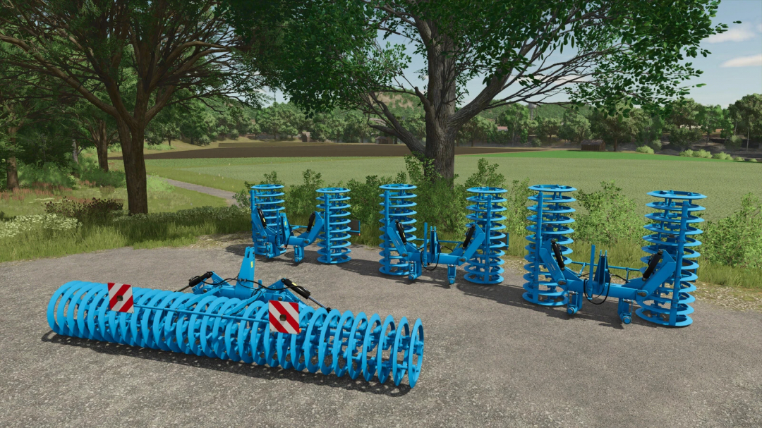 FS25 mods Lemken VarioPack 110 v1.0.0.0 displayed on a farm road with trees and fields in the background.