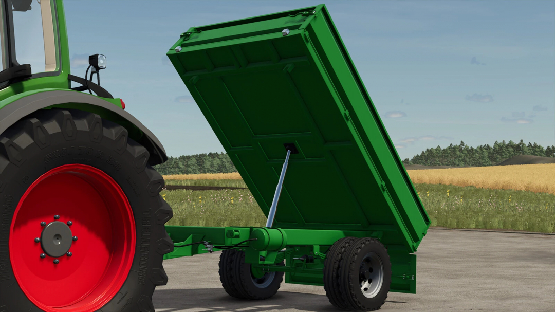 Lizard 4T trailer mod in Farming Simulator 25, showing a detailed green hydraulic lift mechanism.