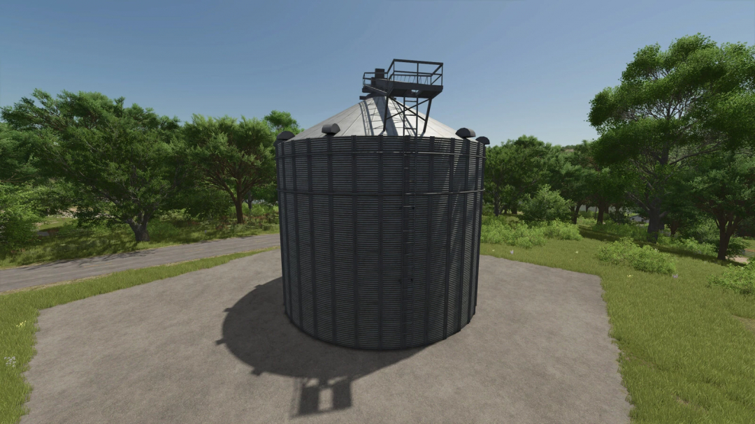 Lizard Silo mod for FS25, displaying a large metal grain silo in a grassy field, part of Farming Simulator 25 mods.