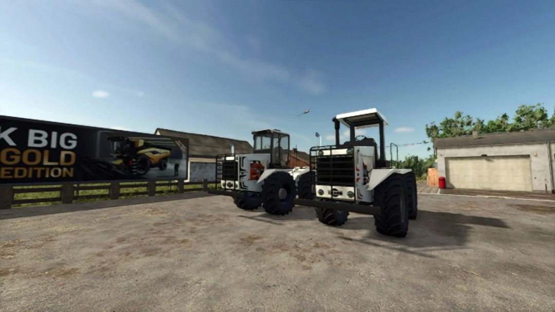 FS25 mod Lizard TM Series v1.0.0.0 with two white tractors in a farm setting.