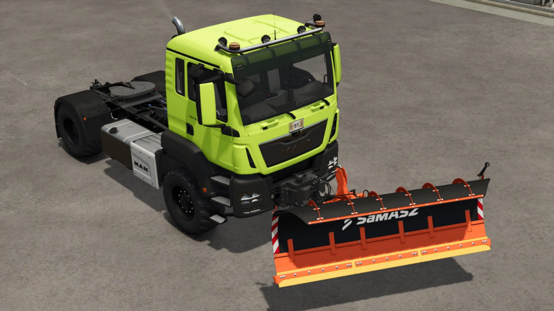 MAN TGS 18 Series truck with snowplow attachment in FS25 mod.