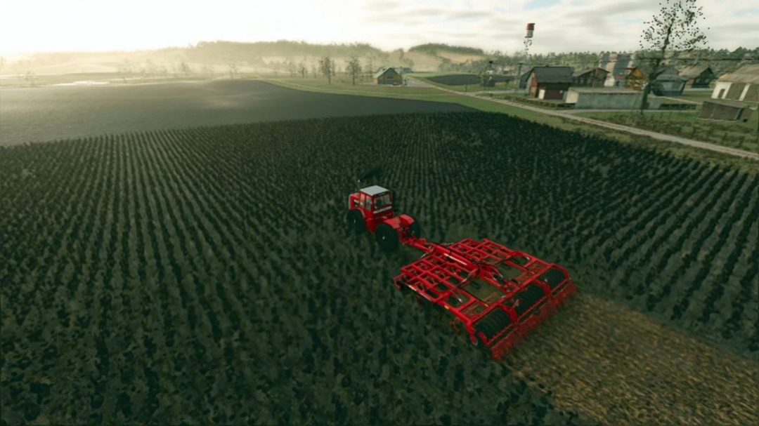 Massey Ferguson 4000 tractor working a field in FS25 mod, Farming Simulator 25.