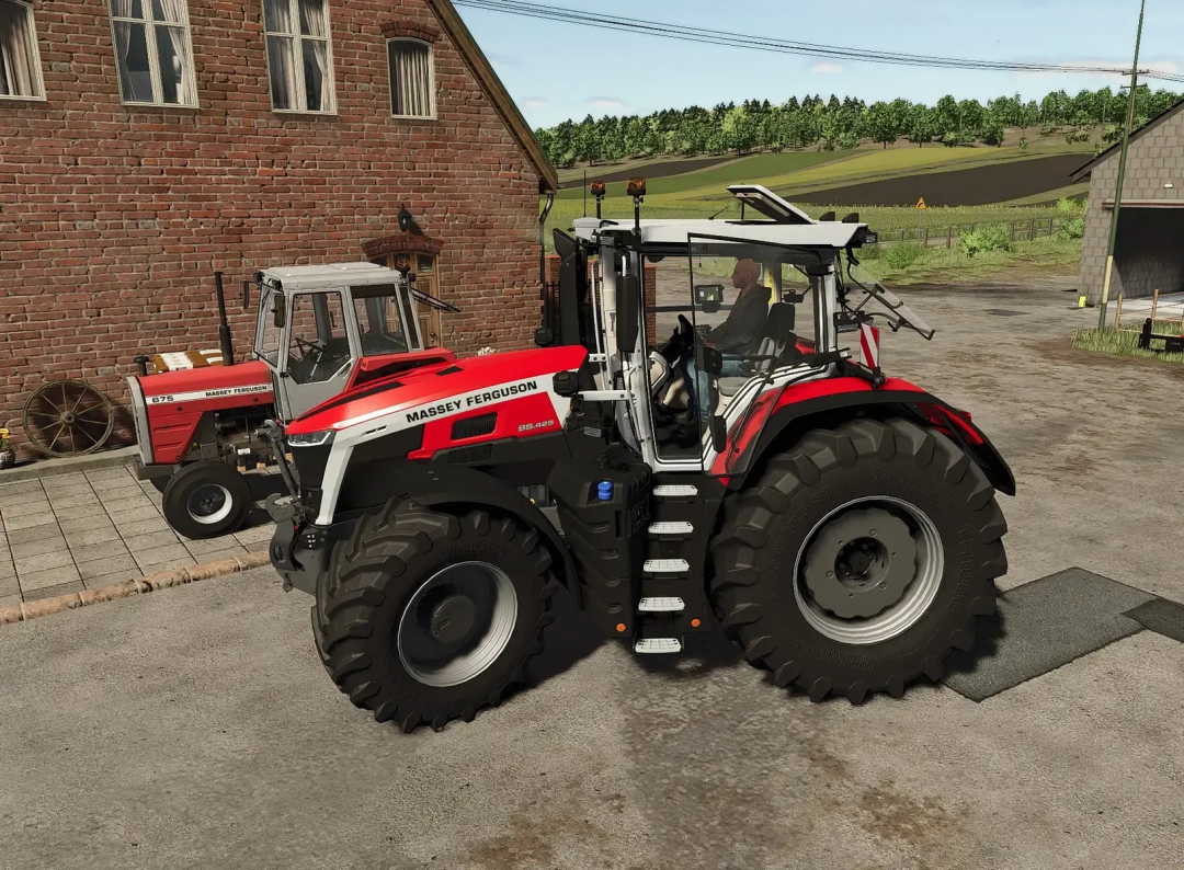 Massey Fergusson Series 9 tractor in FS25 mod v1.0.0.1 parked at a farm.