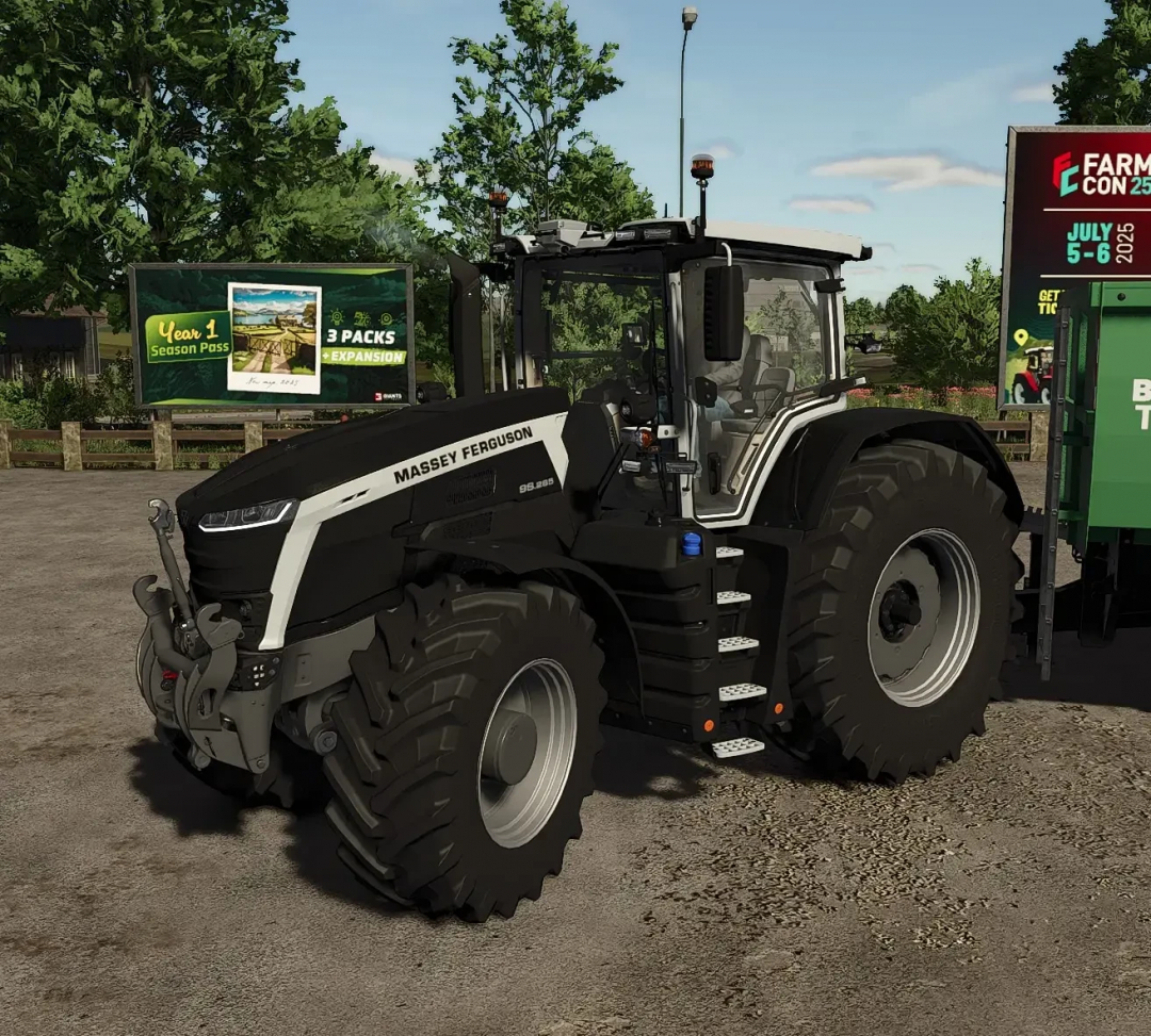 Massey Fergusson Series 9 mod for Farming Simulator 25, featuring a tractor on a farm setting. FS25 mods enhance gameplay.