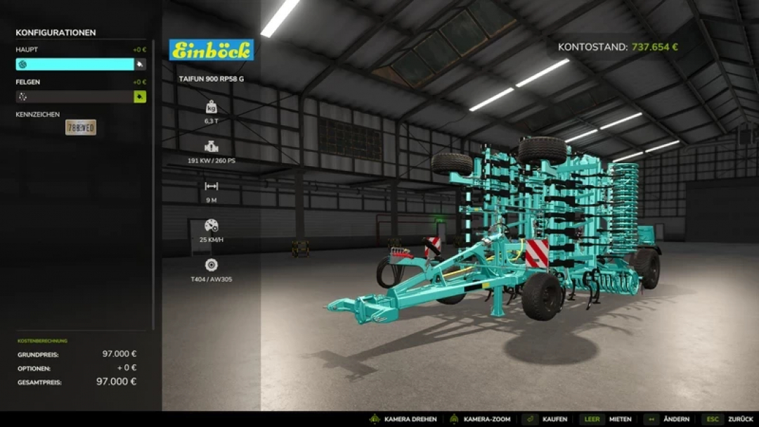 Oli5464 Mod Pack V1.0.0.8 in FS25 showing a farming tool in a virtual garage setting.