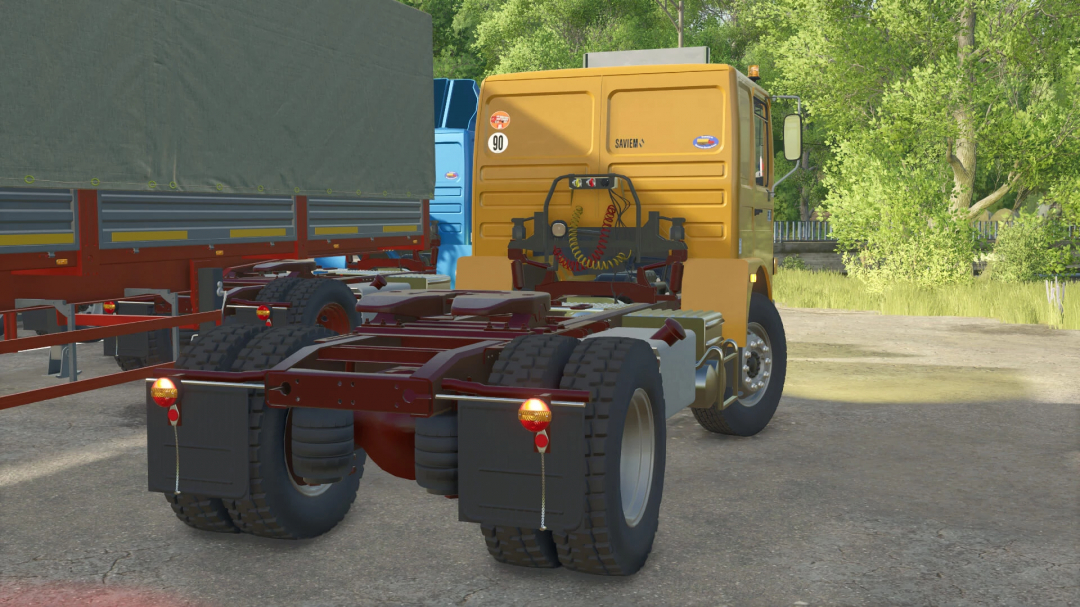 Saviem PS30 truck mod in Farming Simulator 25, showcasing vehicle chassis and rear view.