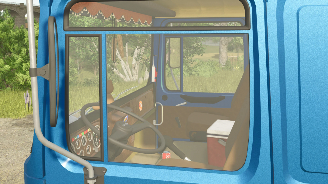 Interior view of Saviem PS30 truck mod for FS25, showing dashboard and seat details.