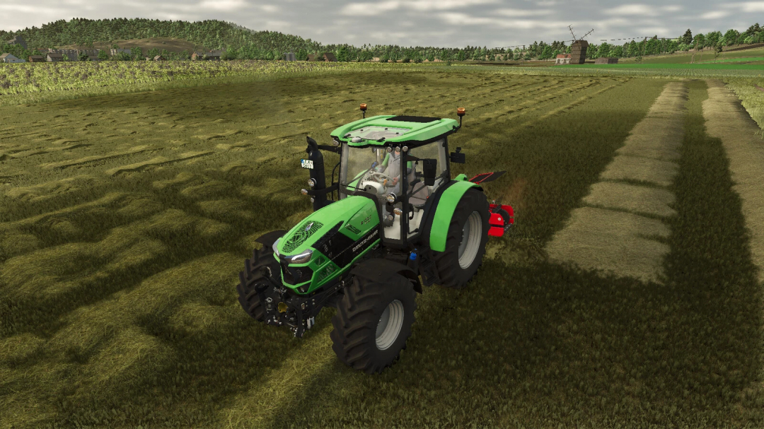 FS25 mod Sip Favorit 254 v1.0.0.0 in action with a green tractor in a field, showcasing Farming Simulator 25 gameplay.