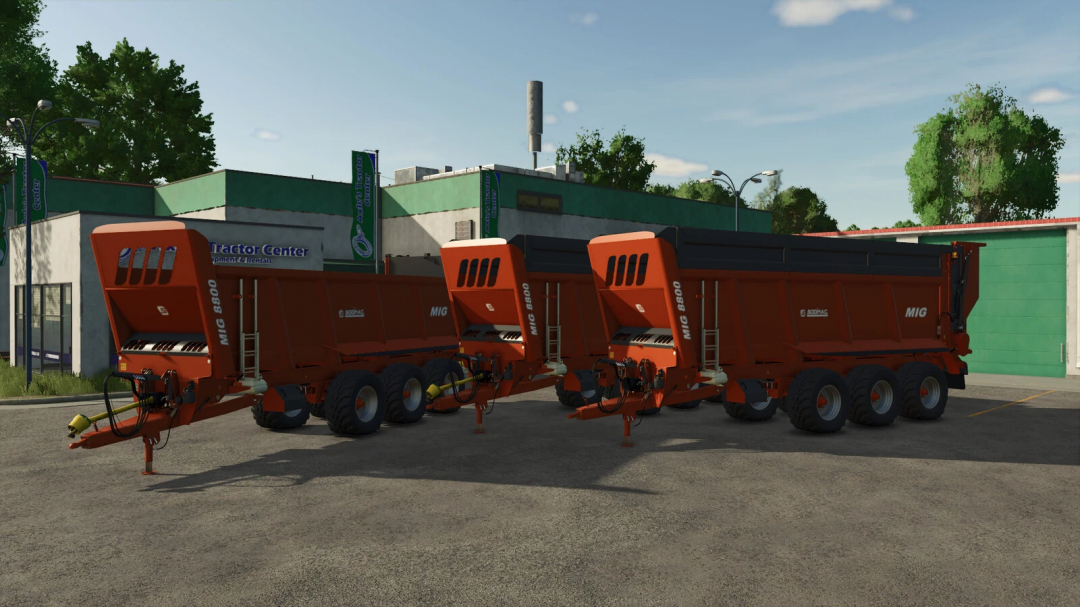 FS25 mods showcase Sodimac MIG 8800 trailers in Farming Simulator 25.