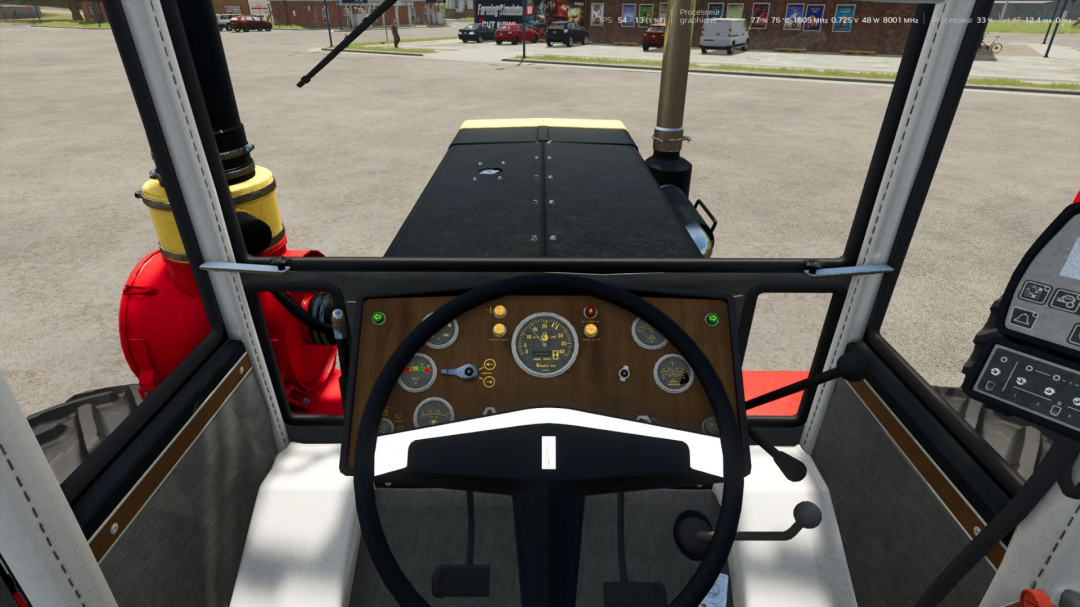 Interior view of Versatile 935 tractor mod in FS25, showcasing the dashboard and steering wheel.