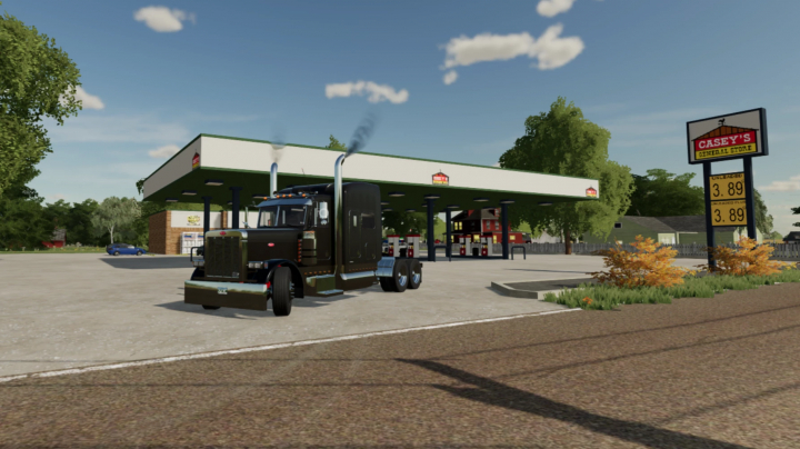 fs25-mods, FS25 mod 2004-2006 Peterbilt 379x truck at gas station in Farming Simulator 25.