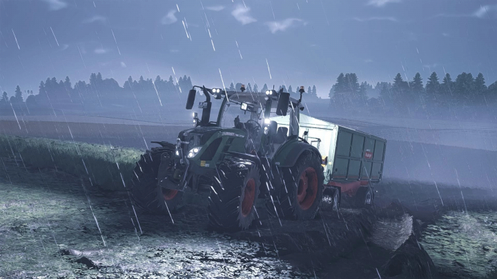 fs25-mods, Farming Simulator 25 mod Better Ground Deformation showing a tractor on muddy ground in rain.