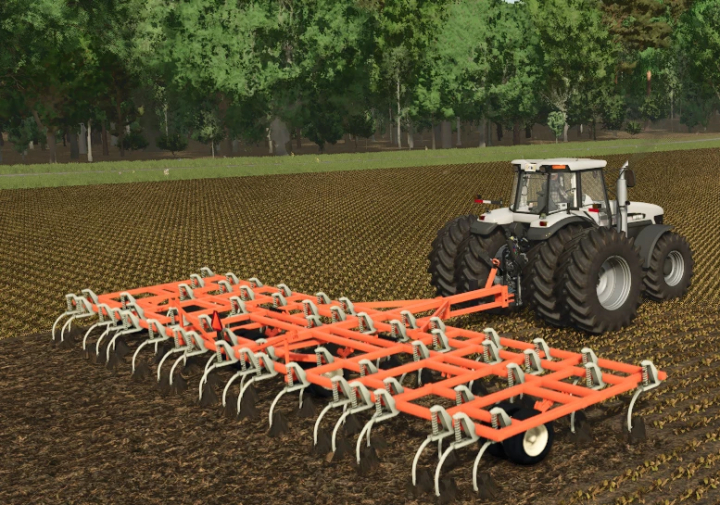 fs25-mods,  FS25 Allis Chalmers 1300 mod in Farming Simulator 25, showing a tractor cultivating a field with trees in the background.