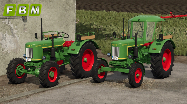 fs25-mods,  Two Fendt Dieselross F40 tractors in Farming Simulator 25 mod, showcasing classic green design with red wheels.