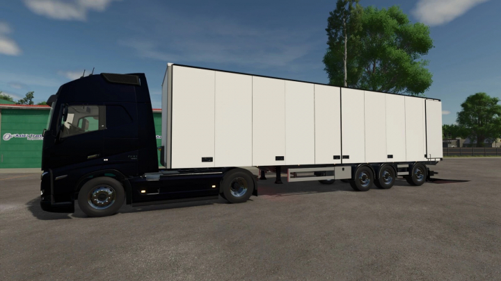 fs25-mods,  FS25 mods Taillift Pack v1.1.0.0 featuring a black semi-truck with a white trailer in Farming Simulator 25.