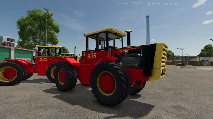 fs25-mods, FS25 mod Versatile 935 tractor in red and yellow parked on a lot, Farming Simulator 25