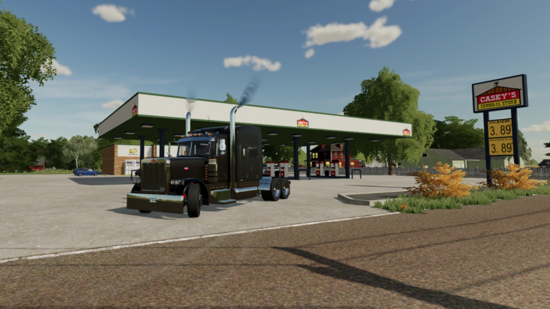 FS25 mod 2004-2006 Peterbilt 379x truck at gas station in Farming Simulator 25.