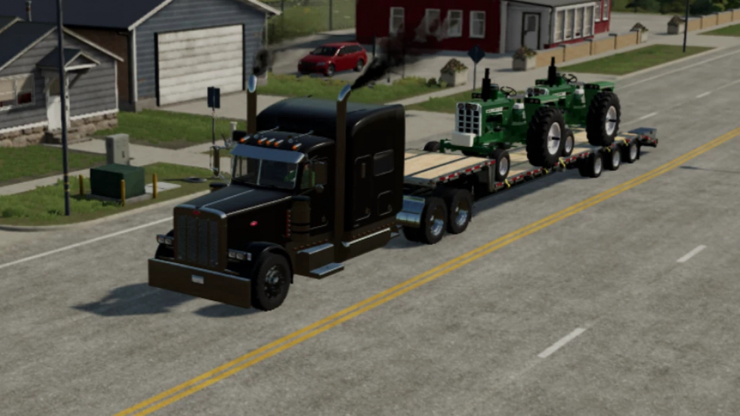 FS25 mod 2004-2006 Peterbilt 379x truck hauling tractors in Farming Simulator 25.