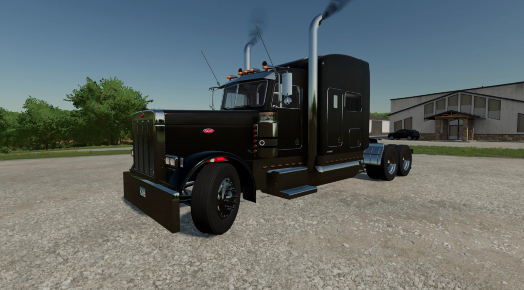 FS25 mod 2004-2006 Peterbilt 379x truck parked near a building.