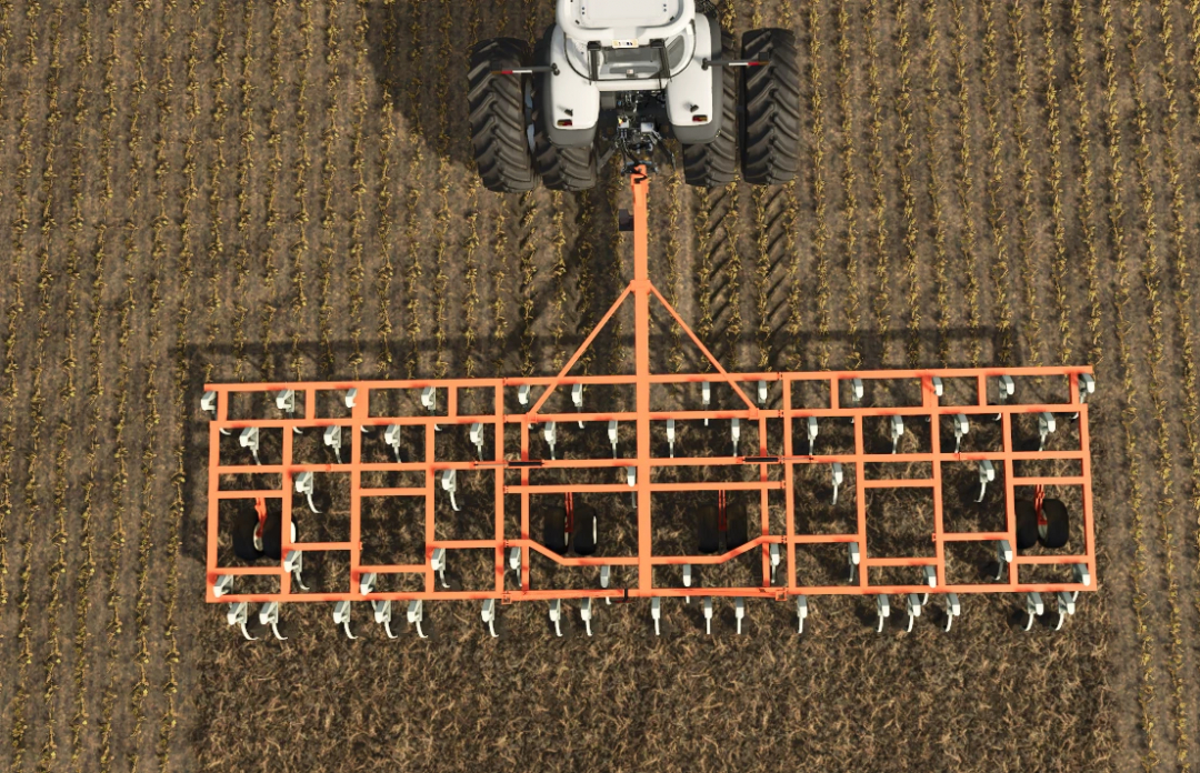 Top view of FS25 Allis Chalmers 1300 mod, a farming tool working the field in Farming Simulator 25.