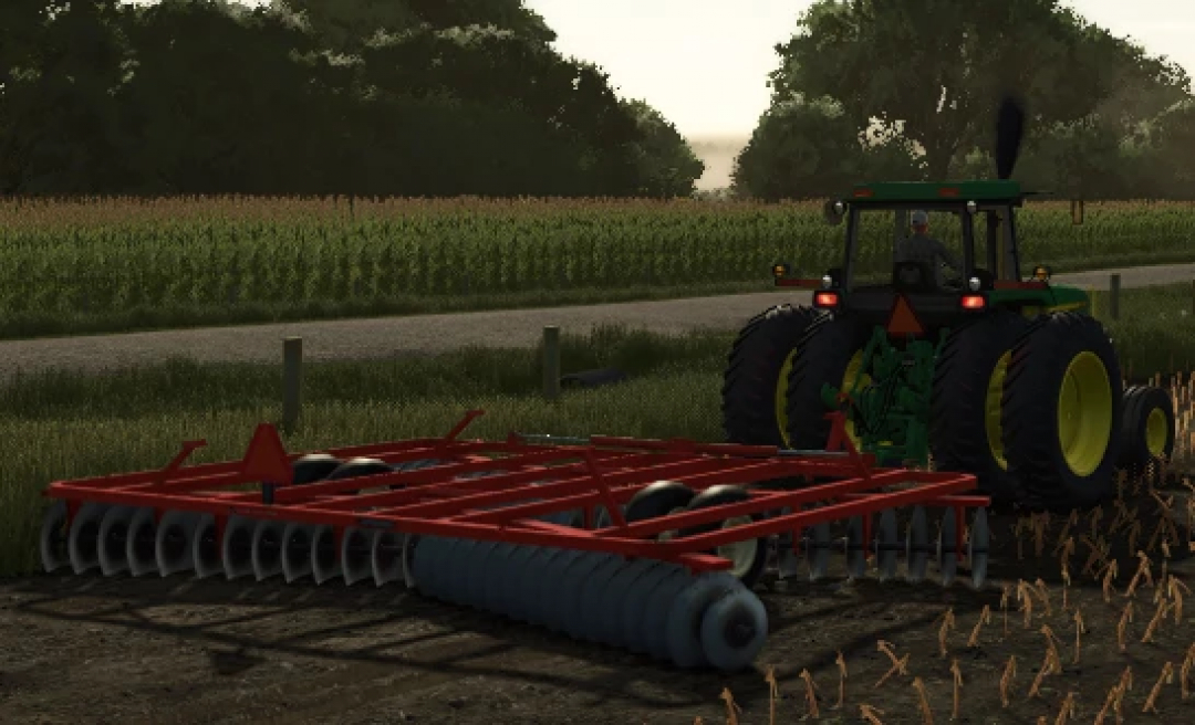 Tractor using FS25 Allis Chalmers 2500 Disk on a farm field for Farming Simulator 25 mods.