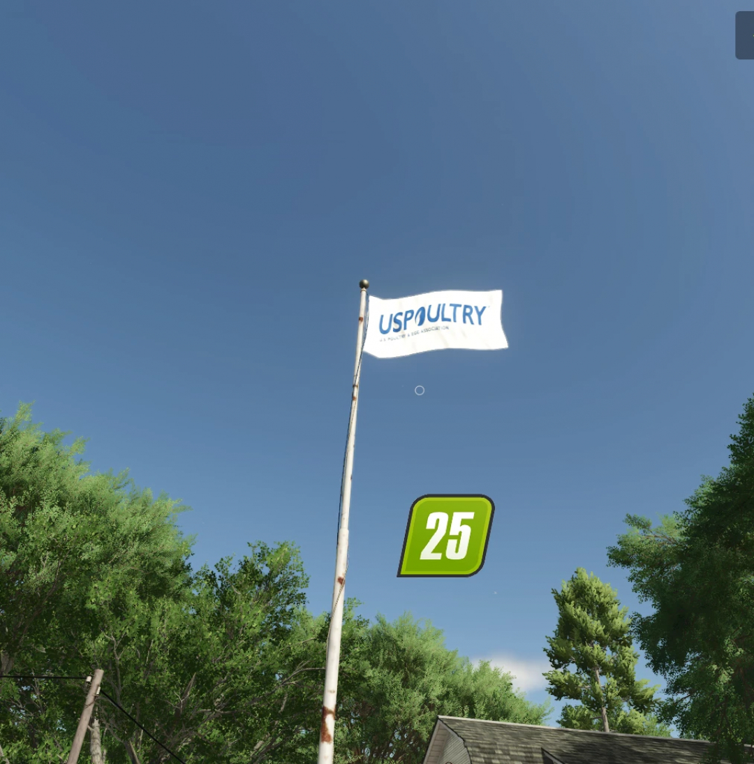 FS25 US Poultry & Egg Association Flag mod showing flag on pole in Farming Simulator 25.