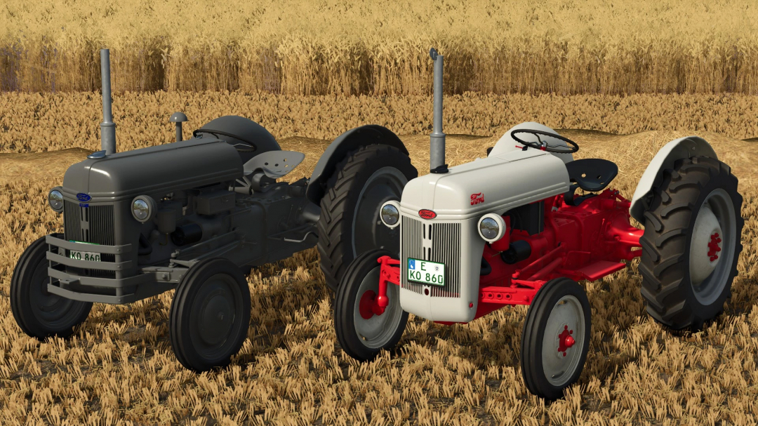 Ford 8N and 9N tractors mod for Farming Simulator 25 in a wheat field, showcasing realistic details.