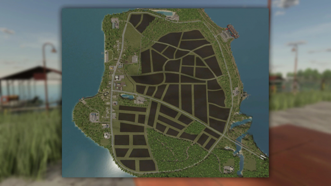 Map view of Hermanns Hausen mod for Farming Simulator 25, showing detailed fields and roads layout.