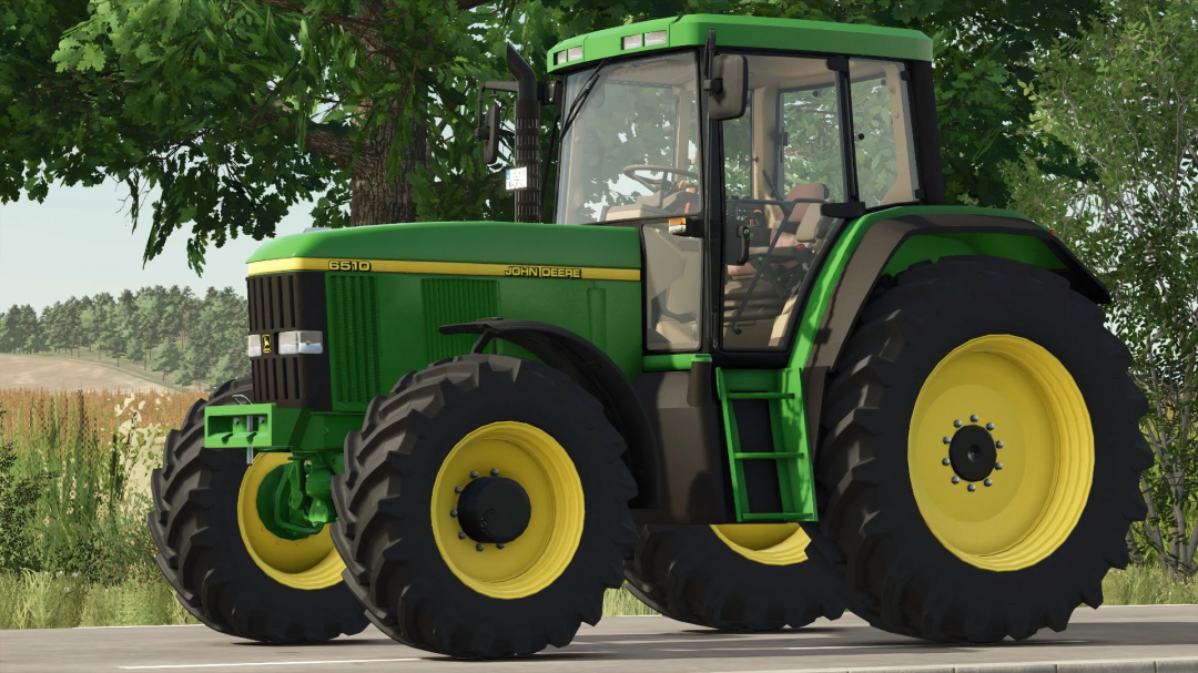 John Deere 6010 Series tractor mod in FS25, showcasing detailed green and yellow design.