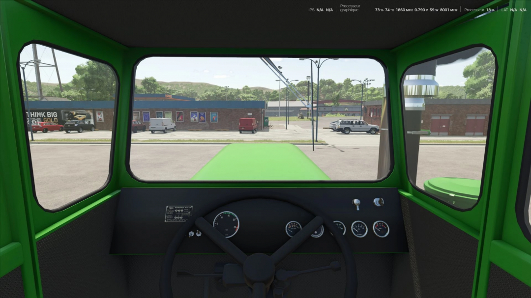 Interior view of John Deere WA-14 & WA-17 tractor mod in FS25, showing dashboard and steering wheel.