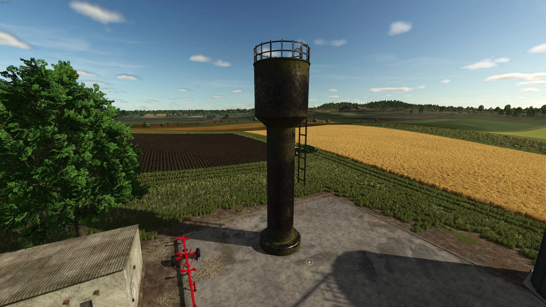 Old deep well in Farming Simulator 25 mod, surrounded by fields and trees.