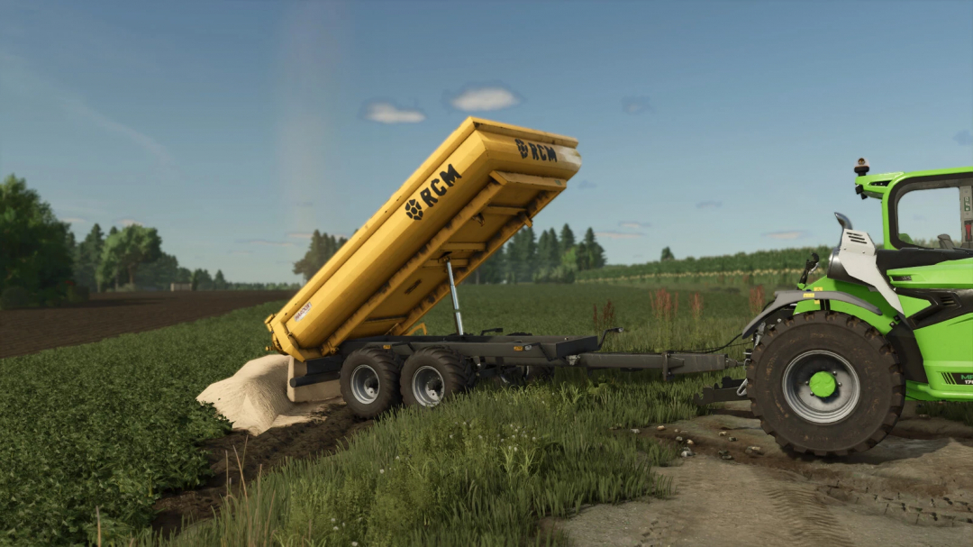 RCM PK1 trailer unloading soil in FS25 mod, Farming Simulator 25.