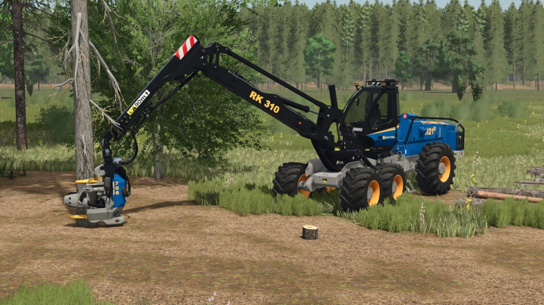 FS25 mod Rottne H21D Steep Slope Pack harvesting trees in forest.