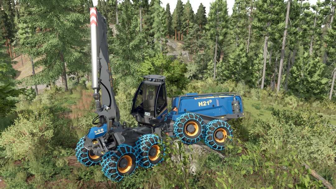 Rottne H21D in FS25 mod, Steep Slope Pack v1.0.1.0, navigating forest terrain.