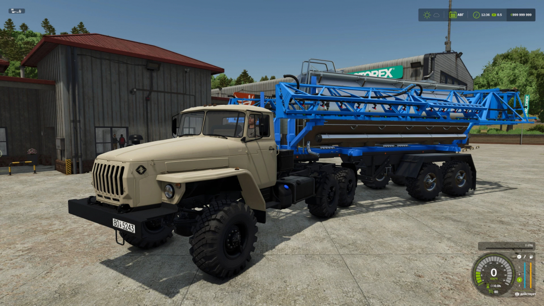 TOHAP pack v1.0.0.0 mod in FS25 showing a beige truck with blue trailer against a farm backdrop.