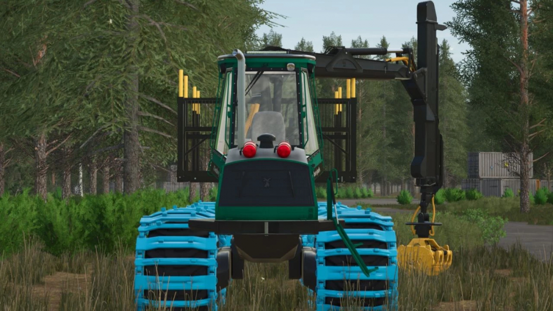 Front view of Timberjack 1710 D mod in FS25, showcasing forestry equipment in a forest setting.