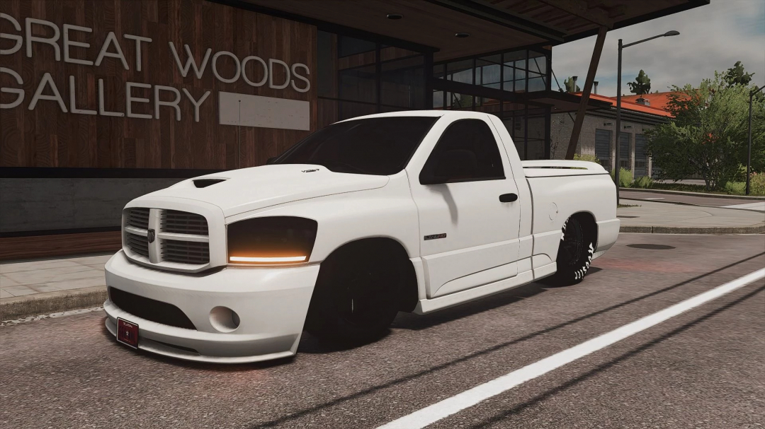 2004 Dodge Ram SRT-10 mod in FS25, parked near a gallery.