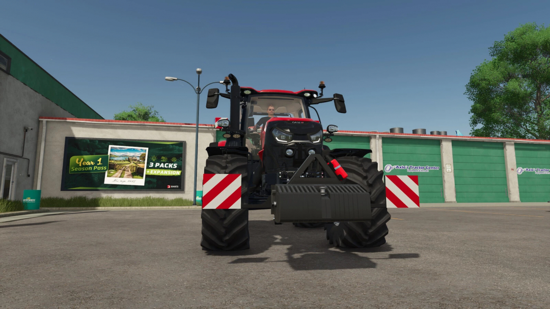 Front view of a tractor with Counterweight 750 mod in Farming Simulator 25.