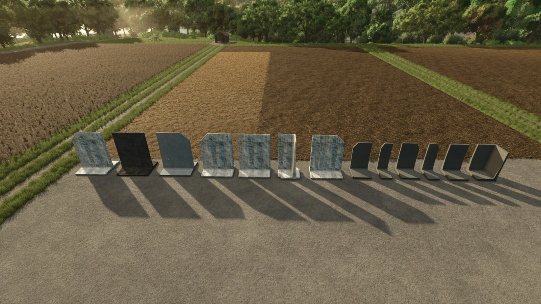 FS25 Deko Stones T And L Big Pack 1 v1.0.0.0 featuring various stone textures in a field setting.