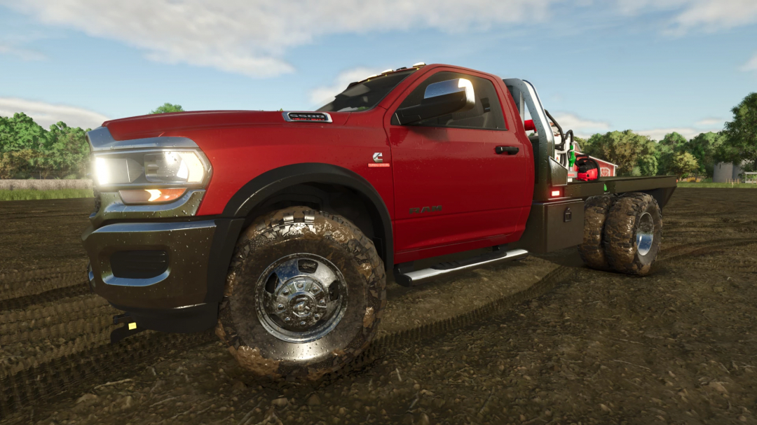 FS25 mod Dodge Ram 5500 v1.7.0.0 on muddy field in Farming Simulator 25