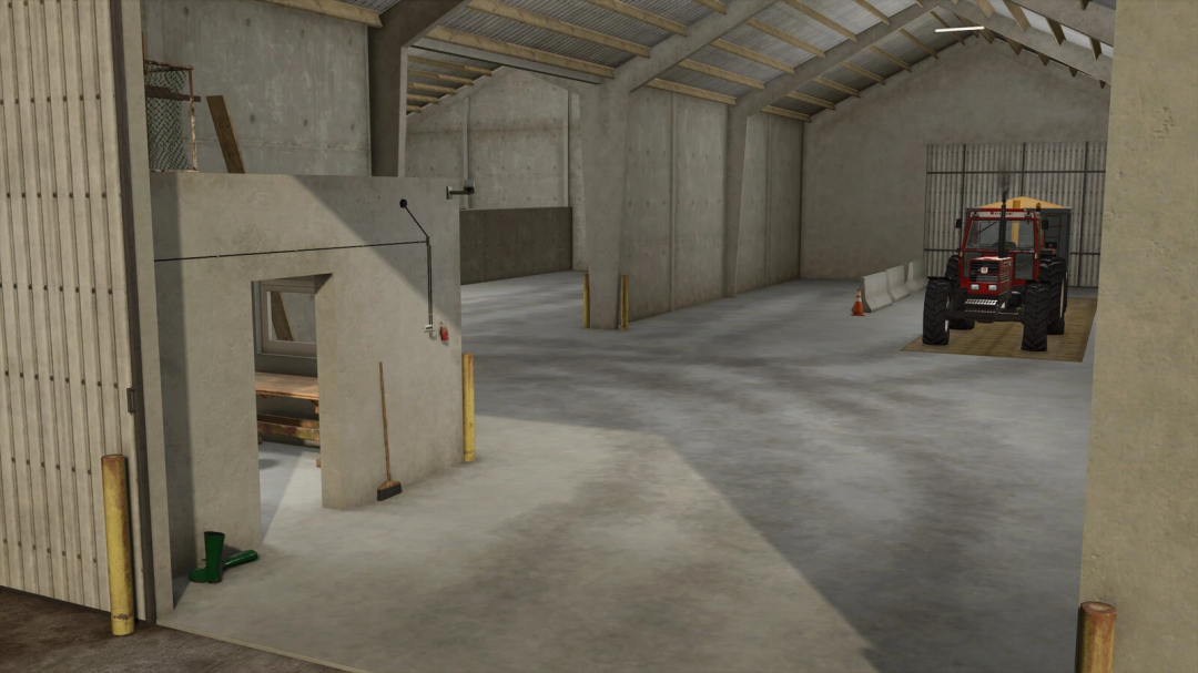 Interior of grain storage with a tractor in Farming Simulator 25 mod Grain Storages Pack.