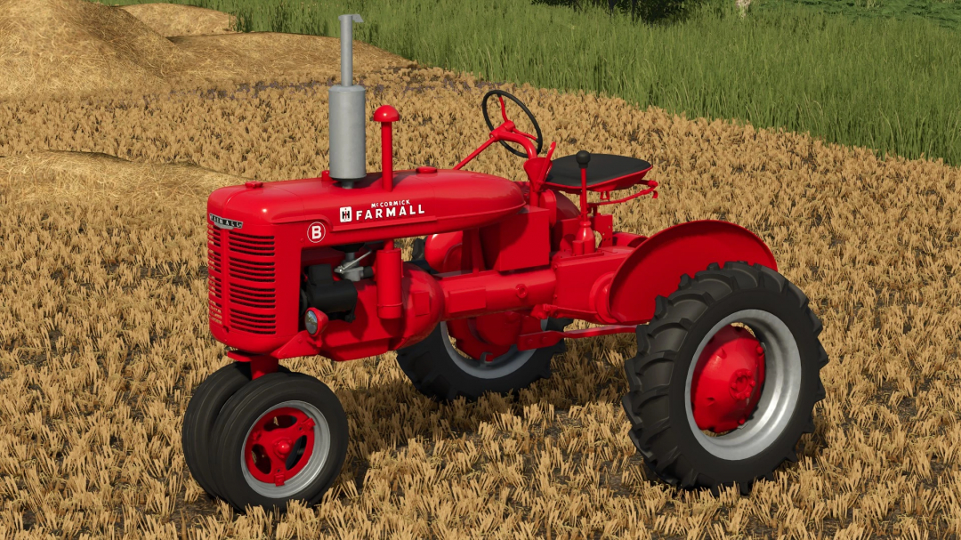 Red International Harvester Farmall tractor in FS25 mods field.