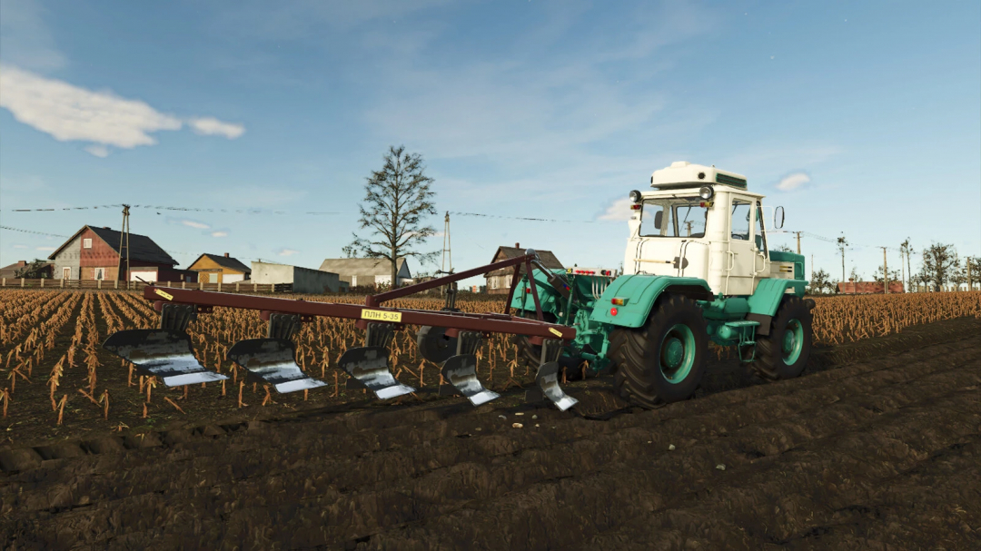 FS25 mod PLN Plows Pack v1.0.0.0 featuring tractor plowing in field