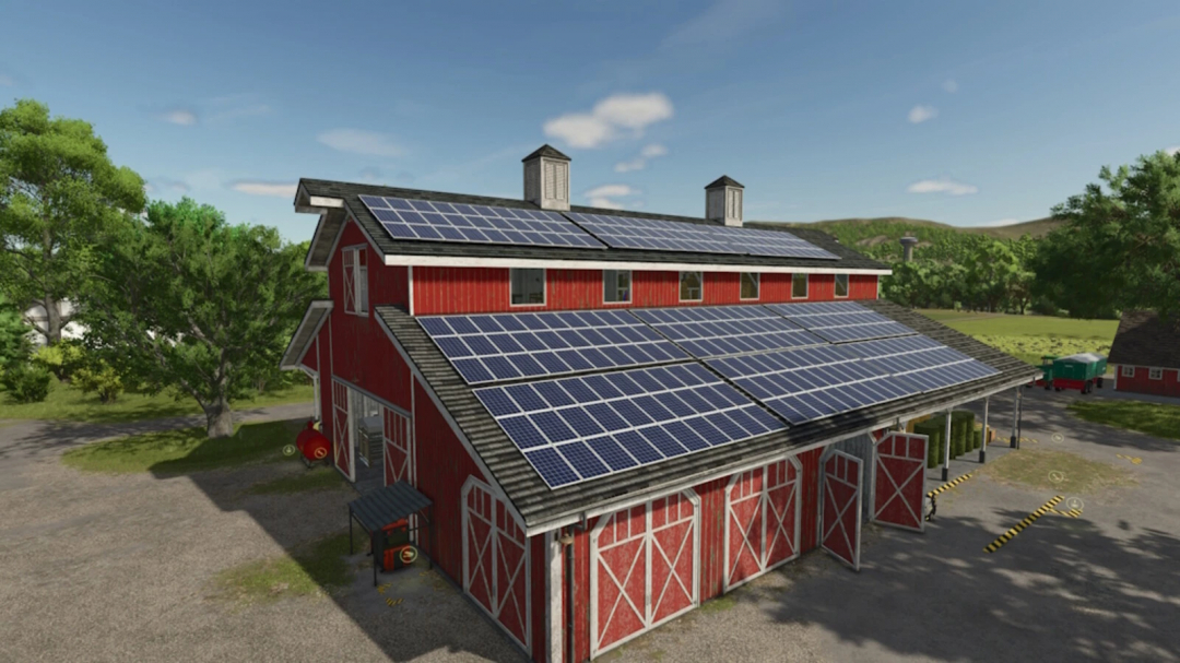 Solar panels on a barn in Farming Simulator 25 Solarpanels mod v1.0.0.0.