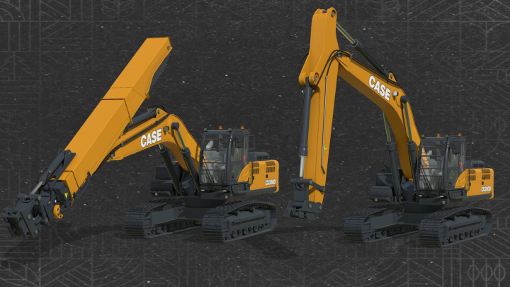 fs25-mods, FS25 mod Case CX350D excavator with two views, showcasing detailed design.